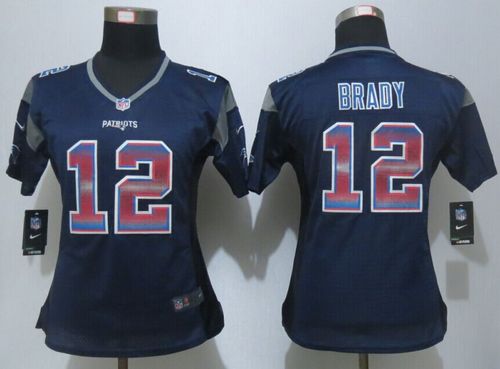 Nike Patriots #12 Tom Brady Navy Blue Team Color Women's Stitched NFL Elite Strobe Jersey - Click Image to Close
